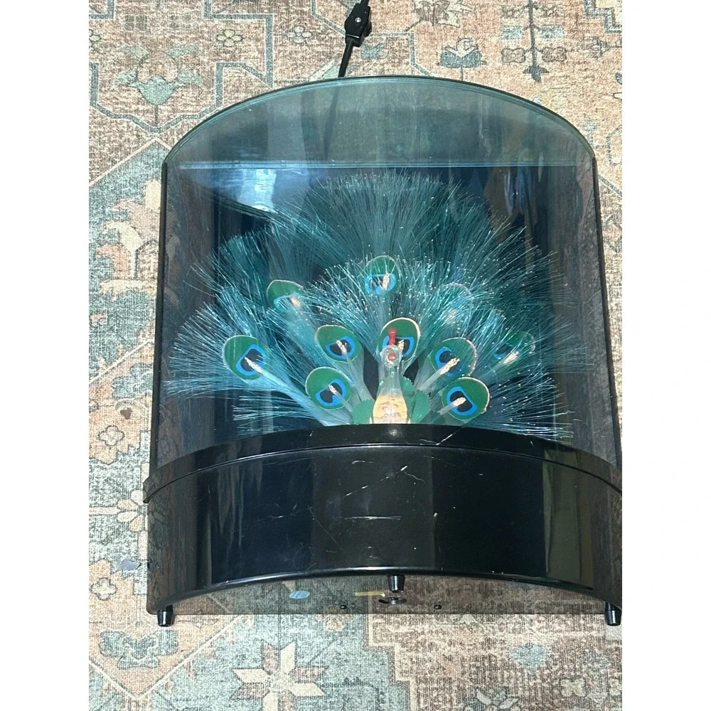 Vintage 1980s Fiber Optic Peacock Lamp Wall Mount Flat Back Color Changing Light